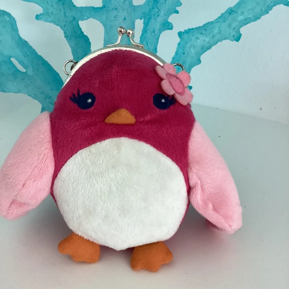 Vint. Gymboree Bird Flower Plush Handbag Animal Change Purse 6”Pink Chain strap
